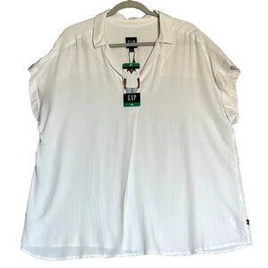 GAP Women's White Popover Top Collared Short‎ Sleeve Size XL New